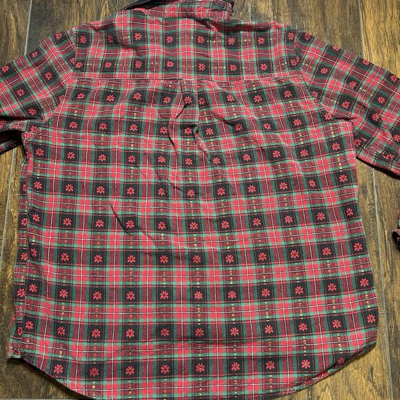 Vintage Cabin Creek Red Plaid ButtonUp Poinsettia Christmas Shirt Women L Petite - Picture 9 of 9